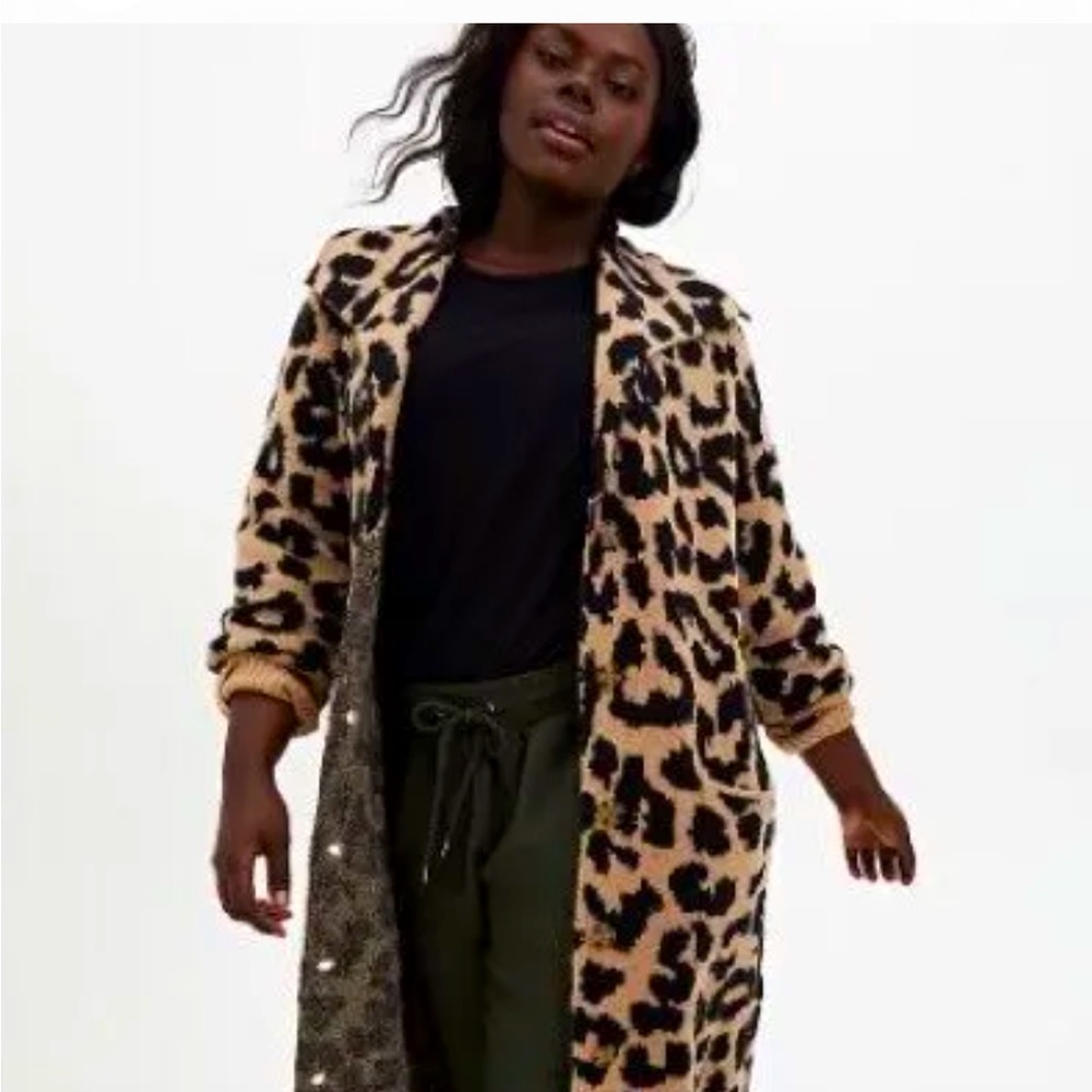 Torrid Leopard Collar Longline Sweater Coat. NWT